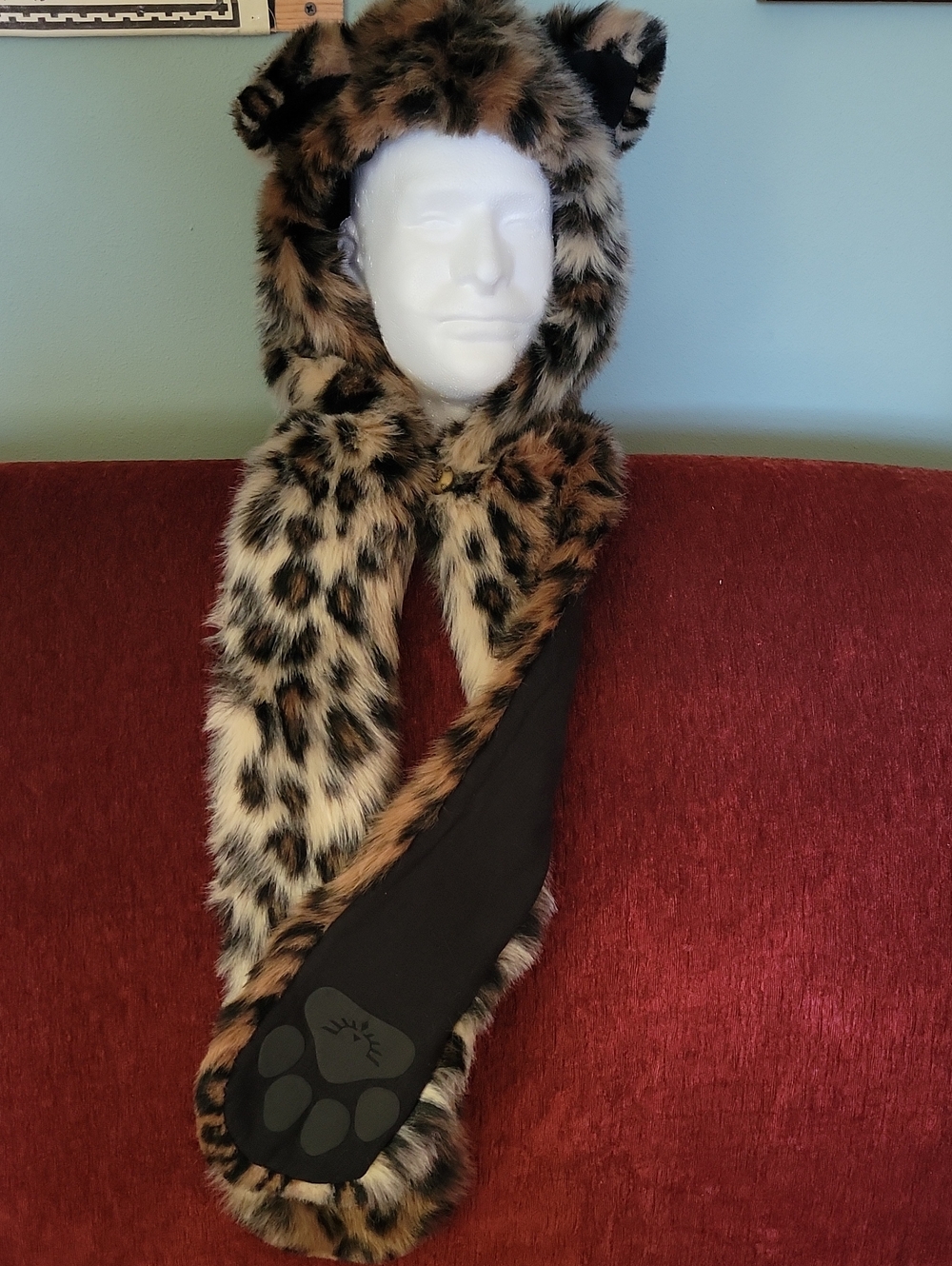 SpiritHoods Leopard Print Faux Fur Hood/Scarf with Ear Accents Brown and Black